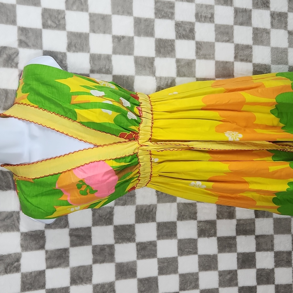 Mr Hank Dress Vibrant Floral Maxi mod v neck sleeveless vintage 1960 70's m l - Picture 2 of 16
